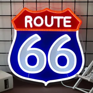 Route 66 Neon Signs,LED Vintage 66 Road Lights, Room Decor for Garage,Home, Room, Man Cave, Party, Birthday Gift for Family Friends Kids-12.64×12.2 IN-USB Powered-Acrylic