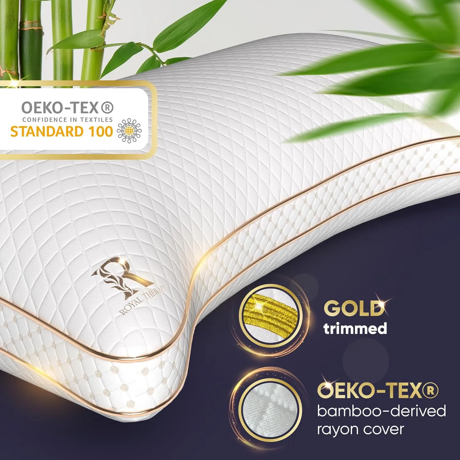 Royal Therapy 2-Pack Adjustable Queen Pillows, Shredded Memory Foam Pillows Queen Size Set, Cooling Pillow Bed Pillow Firm Pillow Rayon Derived from Bamboo Pillow Foam Pillow Side Sleepers Pillows