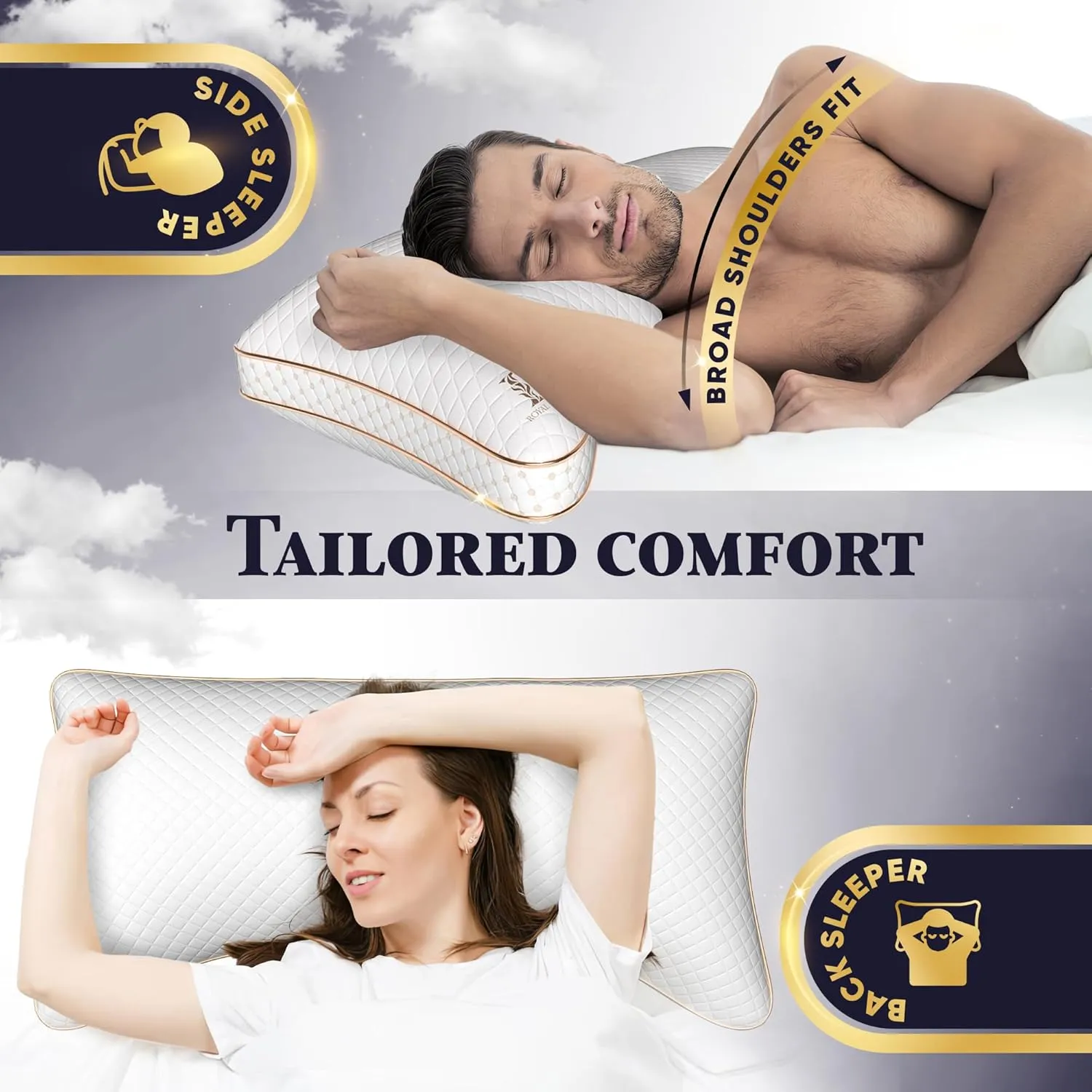 Royal Therapy 2-Pack Adjustable Queen Pillows, Shredded Memory Foam Pillows Queen Size Set, Cooling Pillow Bed Pillow Firm Pillow Rayon Derived from Bamboo Pillow Foam Pillow Side Sleepers Pillows