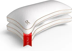 Royal Therapy 2-Pack Adjustable Queen Pillows, Shredded Memory Foam Pillows Queen Size Set, Cooling Pillow Bed Pillow Firm Pillow Rayon Derived from Bamboo Pillow Foam Pillow Side Sleepers Pillows