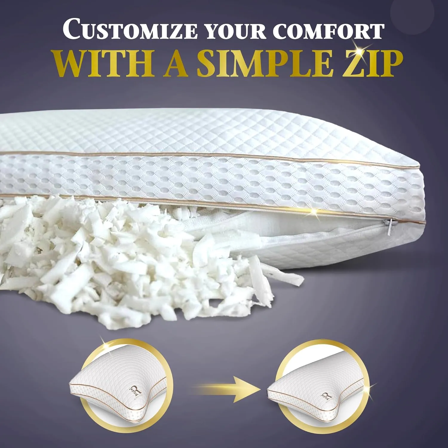 Royal Therapy 2-Pack Adjustable Queen Pillows, Shredded Memory Foam Pillows Queen Size Set, Cooling Pillow Bed Pillow Firm Pillow Rayon Derived from Bamboo Pillow Foam Pillow Side Sleepers Pillows