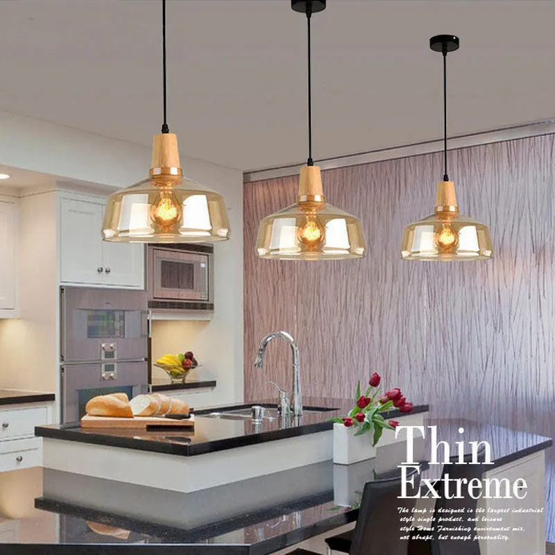 RoyaleGlow Vintage-Inspired Glass and Wood Pendant Lighting - Classic Elegance