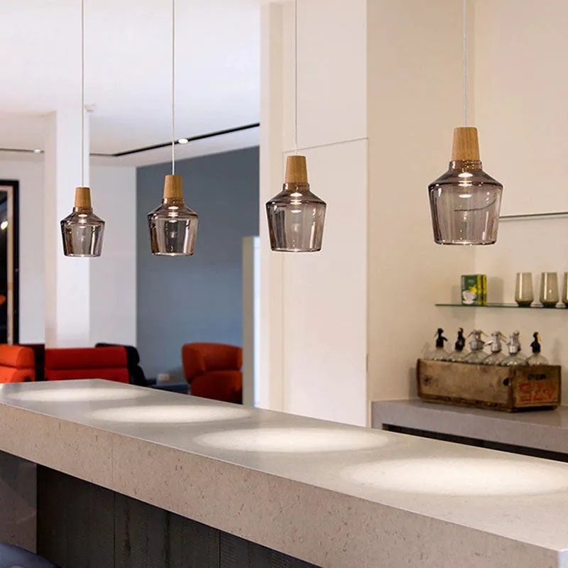 RoyaleGlow Vintage-Inspired Glass and Wood Pendant Lighting - Classic Elegance