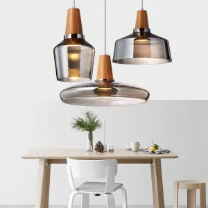 RoyaleGlow Vintage-Inspired Glass and Wood Pendant Lighting - Classic Elegance