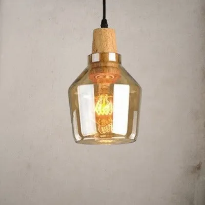 RoyaleGlow Vintage-Inspired Glass and Wood Pendant Lighting - Classic Elegance
