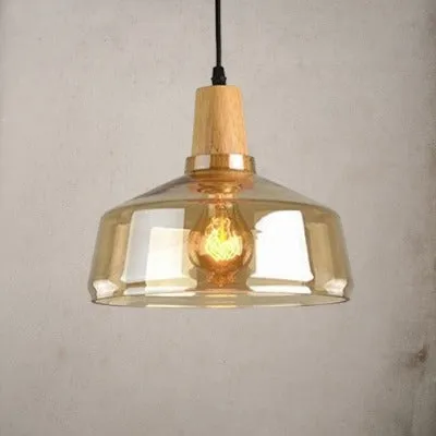 RoyaleGlow Vintage-Inspired Glass and Wood Pendant Lighting - Classic Elegance