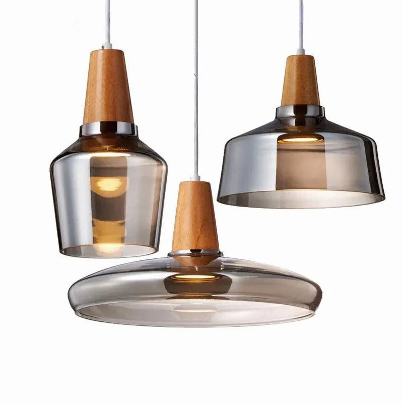 RoyaleGlow Vintage-Inspired Glass and Wood Pendant Lighting - Classic Elegance