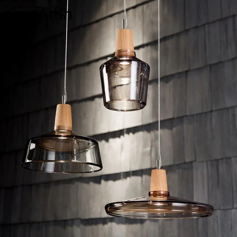 RoyaleGlow Vintage-Inspired Glass and Wood Pendant Lighting - Classic Elegance