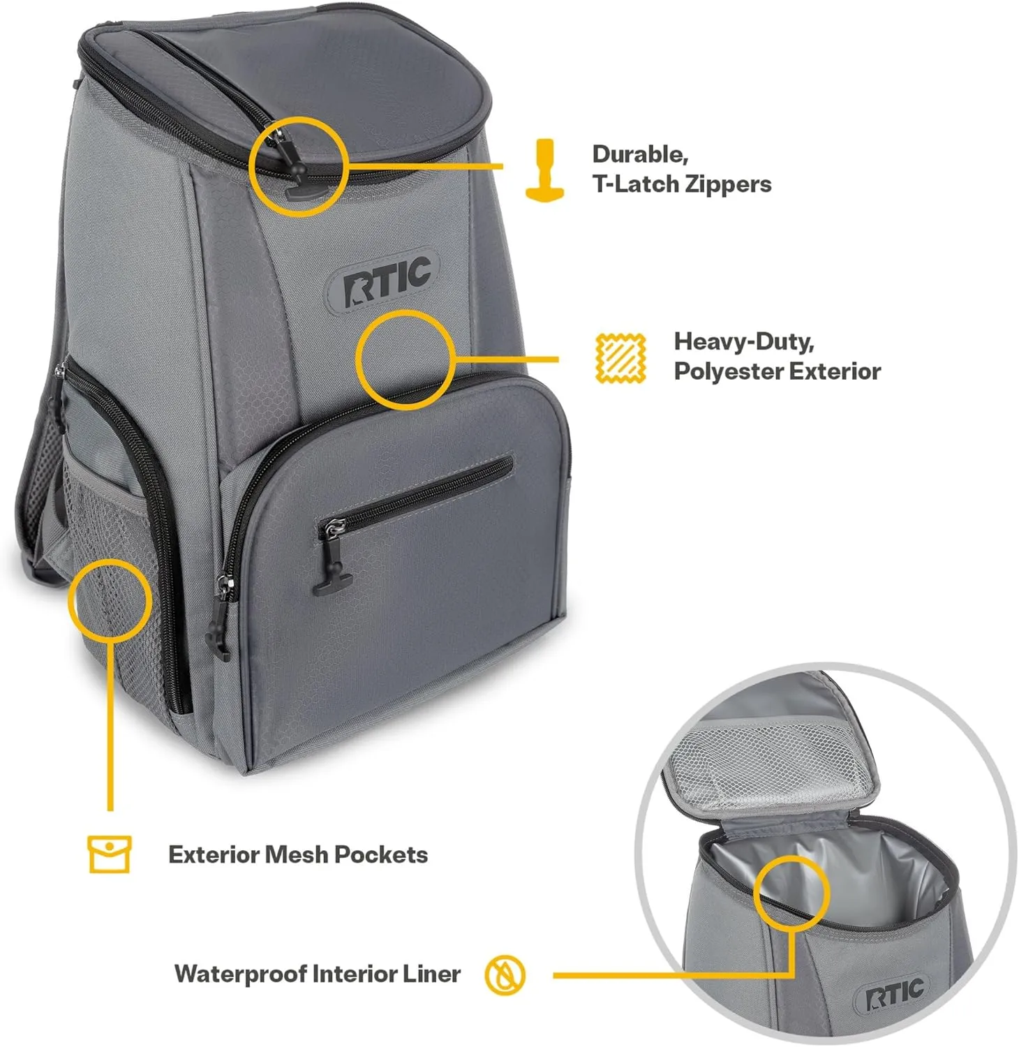 RTIC 15 Can Lightweight Backpack Cooler Soft Insulated Portable Bag for Lunch, Beach, Drink, Beverage, Travel, Camping, Picnic, Car, Hiking,