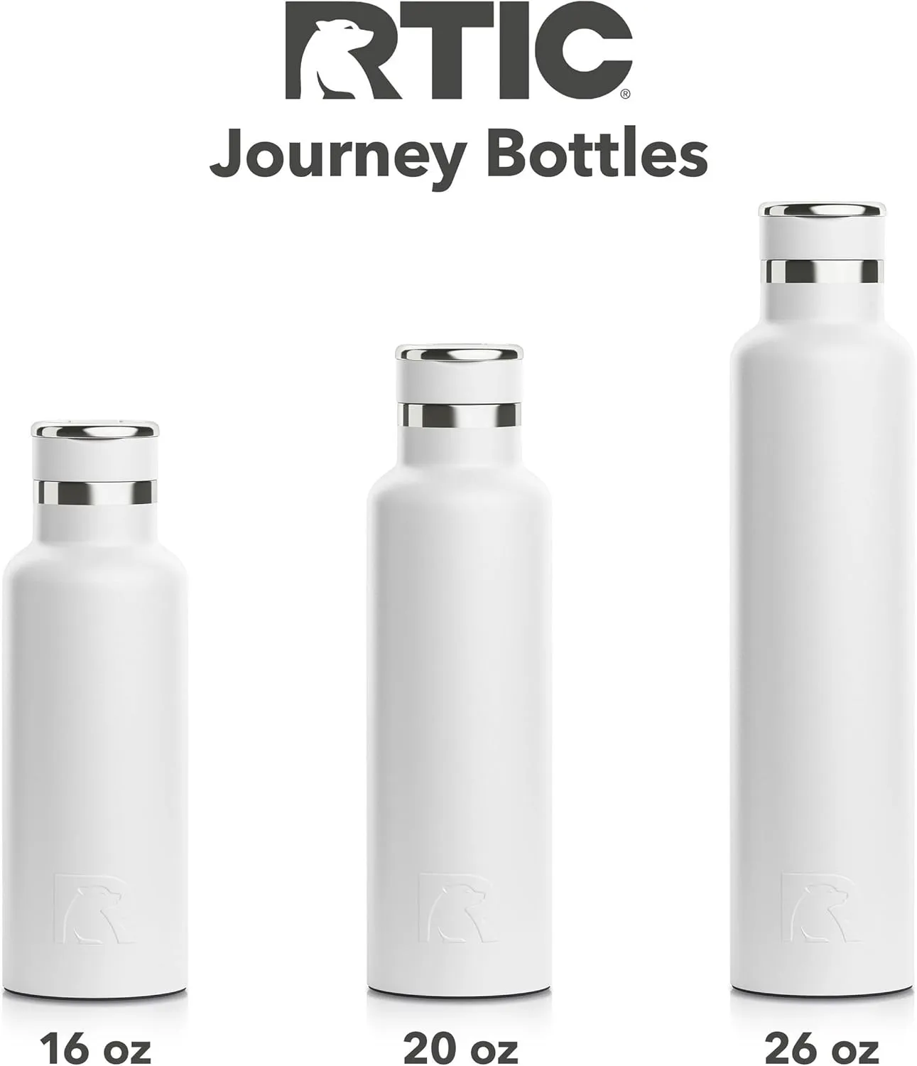 RTIC 26oz Journey Bottle Metal Stainless Steel Vacuum Insulated, BPA Free, Reusable, for Water, Hot and Cold Drinks, Travel, Sports, Camping, White