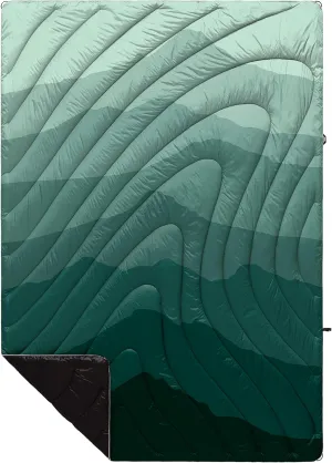 Rumpl Original Puffy Blanket - Warm Puffy Camping Blanket, 100% Recycled Polyester Insulation, Lightweight, Packable, Water-Resistant, Outdoor Puffer Blanket, 52"x75", V1, Cascade Fade - Green