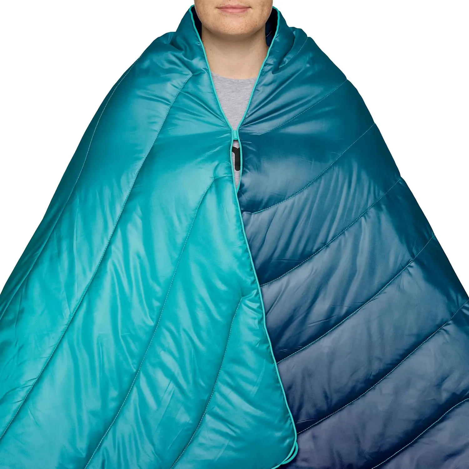 Rumpl Original Puffy Blanket - Warm Puffy Camping Blanket, 100% Recycled Polyester Insulation, Lightweight, Packable, Water-Resistant, Outdoor Puffer Blanket, 52"x75", V2, Ocean Fade