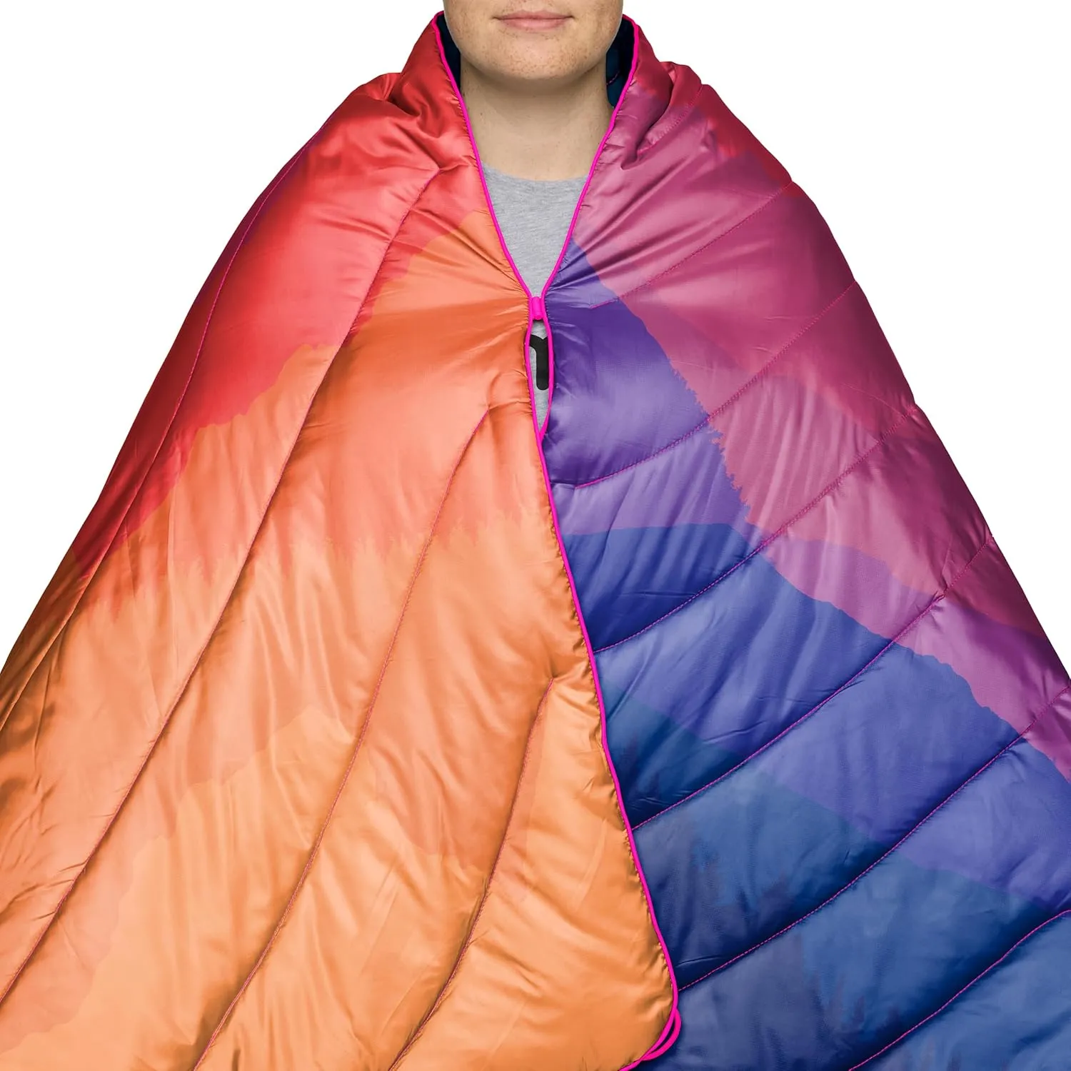 Rumpl Original Puffy Blanket - Warm Puffy Camping Blanket, 100% Recycled Polyester Insulation, Lightweight, Packable, Water-Resistant, Outdoor Puffer Blanket, 52"x75", V2, Sierra Sunset Fade