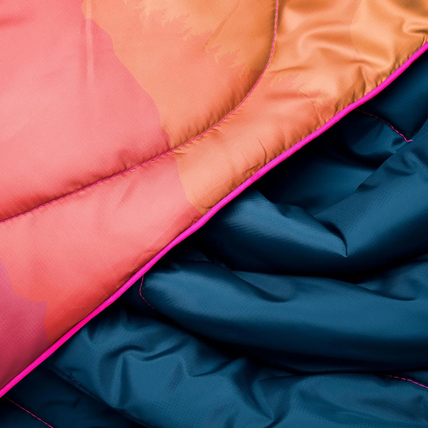 Rumpl Original Puffy Blanket - Warm Puffy Camping Blanket, 100% Recycled Polyester Insulation, Lightweight, Packable, Water-Resistant, Outdoor Puffer Blanket, 52"x75", V2, Sierra Sunset Fade