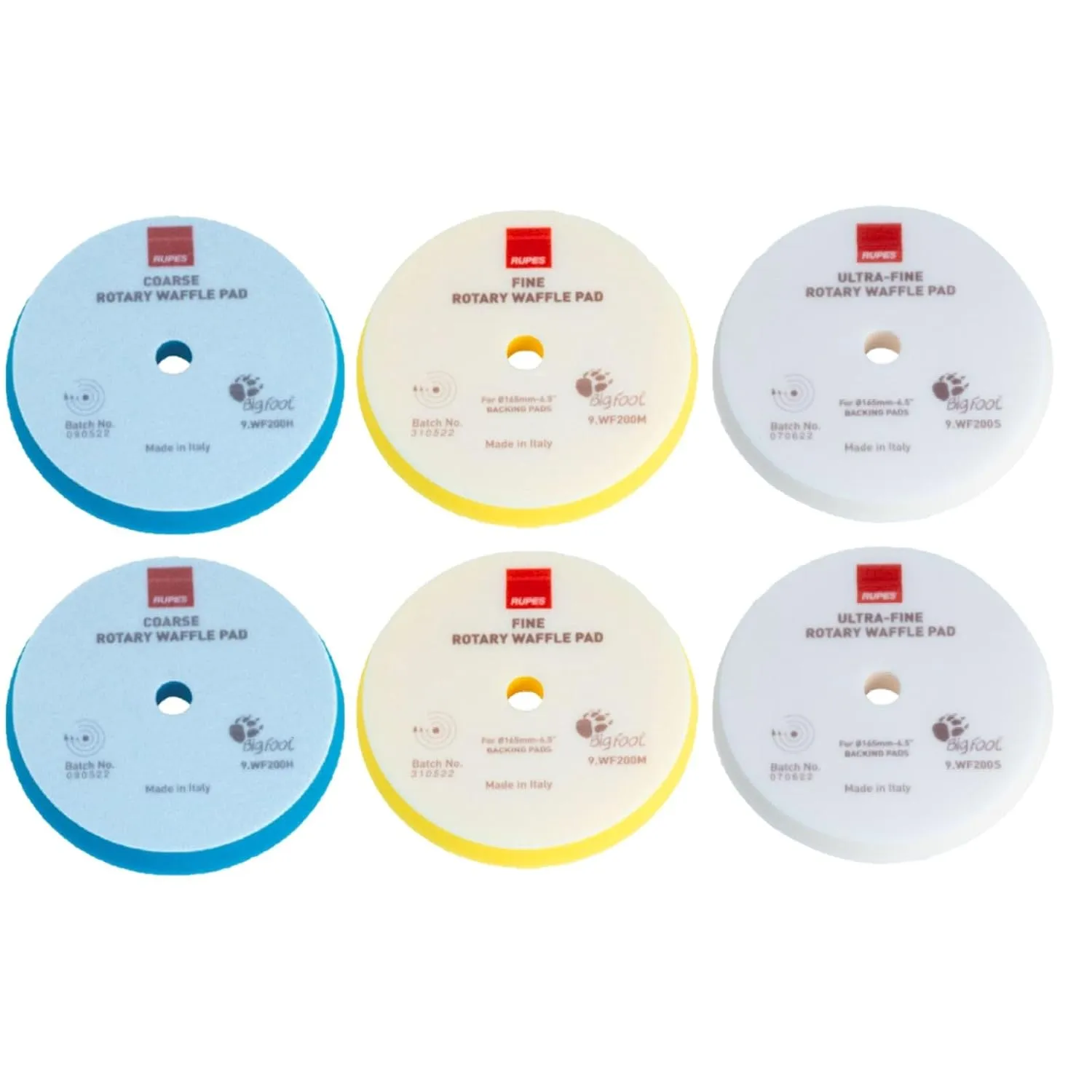 RUPES WF Series 7" Rotary Waffle Foam Pads Bundle - Includes 2 Coarse, 2 Fine and 2 Ultra-Fine Foam Pads - Tailored to Meet The Diverse Needs of Automotive Detailing