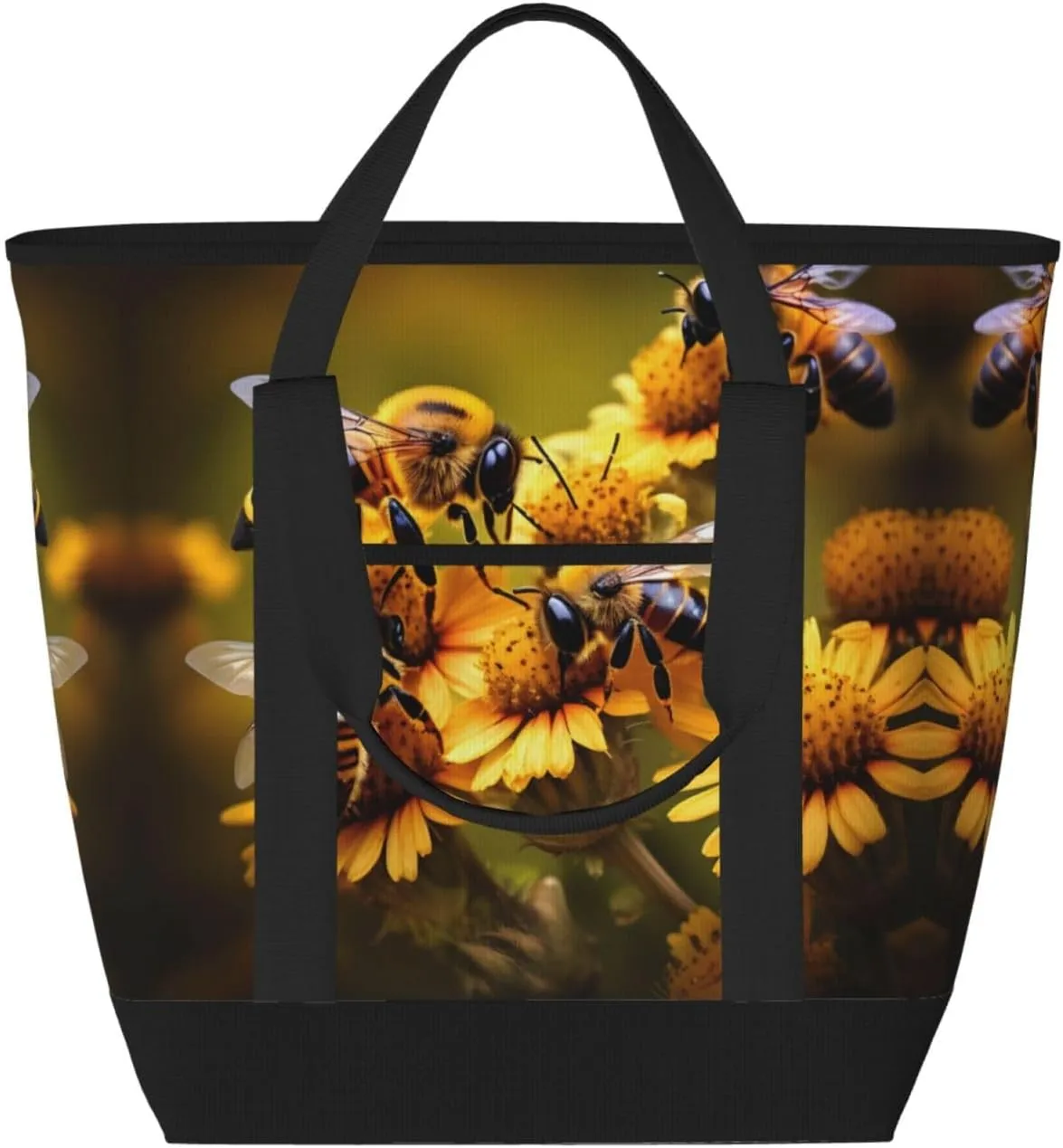 Rural Honey Bees flowers Ladies beach bag insulation cooling bag reusable insulation lunch bag suitable for office