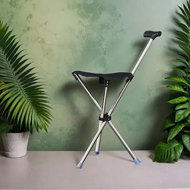 Safety Stainless Steel Walking Stick With Seat Folding Cane Parents Hiking Chair