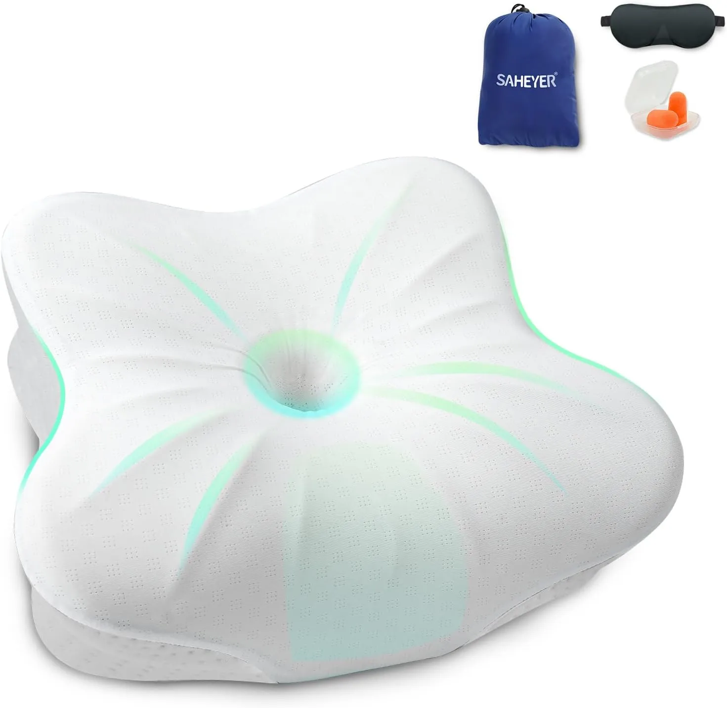 SAHEYER Memory Foam Travel Pillow, Small Cervical Pillows for Sleeping, Neck Support Camping Gear Accessories - Travel Essentials for Sleeping, Backpacking, Camping, Hammock, White