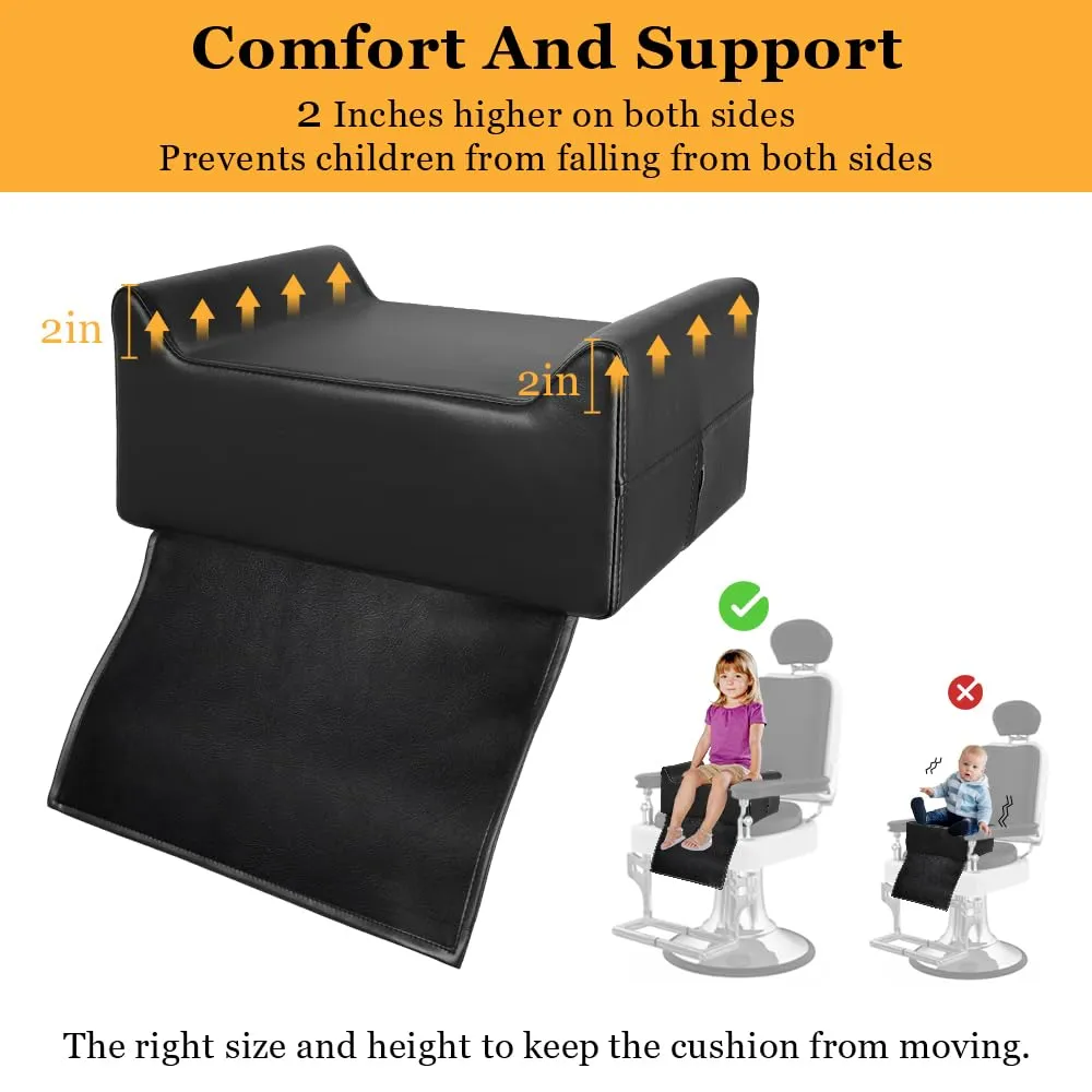 Salon Booster Seat for Kids - Cushion for Children's Hair Cut,Barber Booster Seat for Salon Chair Hair Stylist,Leather Seat Cushion for Beauty Salon Spa Equipment (Black)