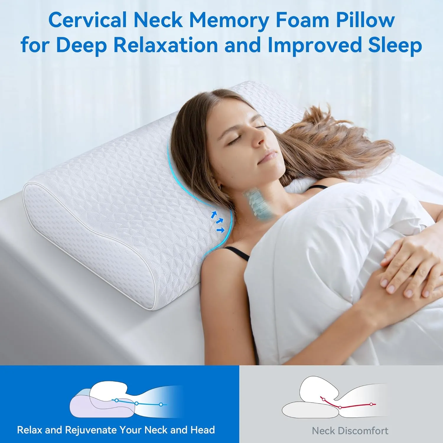 Sandwich Cervical Neck Pillow Queen Size - Dynamic Memory Foam Pillow for Neck Shoulder Pain Relief, Ergonomic Adjustable Contour Bed Pillow for Side, Back & Stomach Sleepers CertiPUR-US