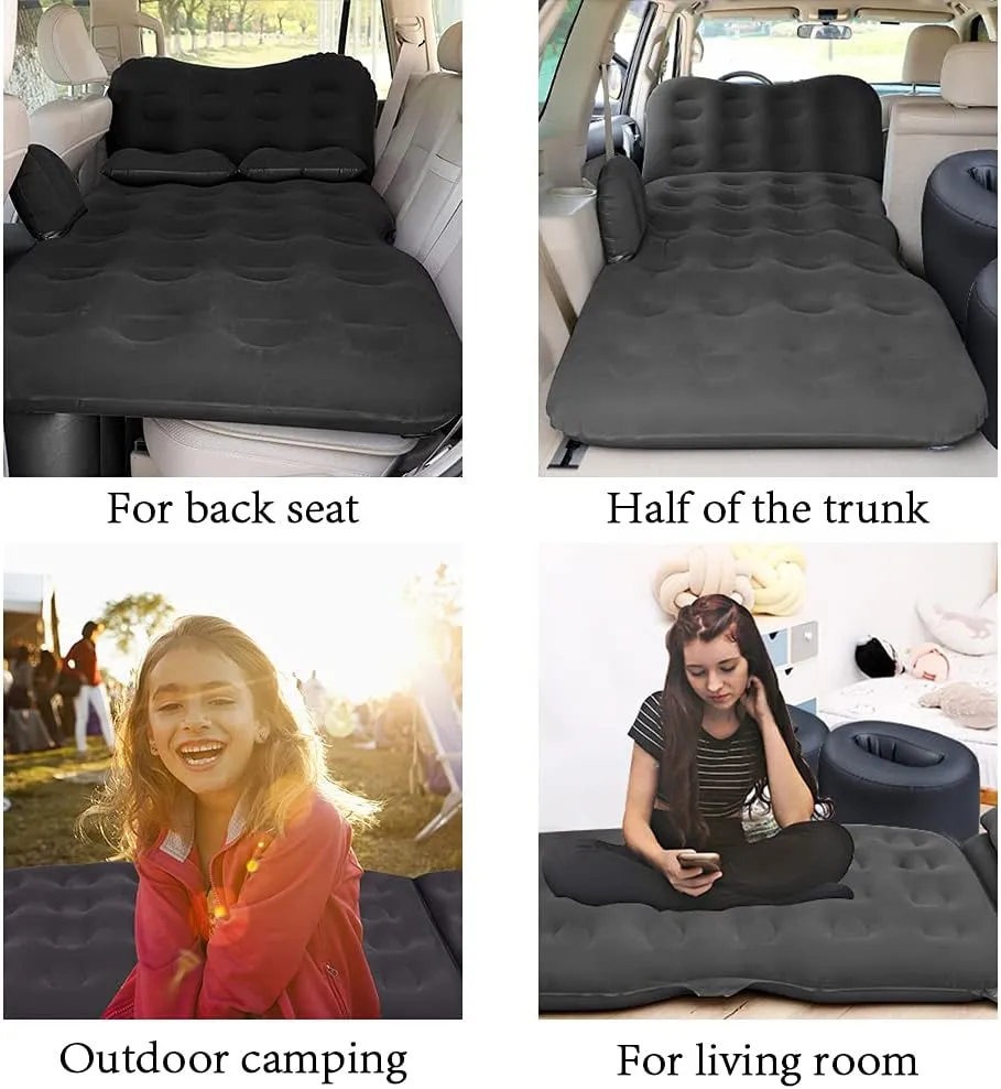 SAYGOGO Inflatable Car Air Mattress Travel Bed - Thickened Camping Bed Sleeping Pad with Car Air Pump 2 Pillows for Car Tent SUV Sedan Pickup Back Seat - Black