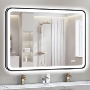 S'bagno 40X28 Black LED Mirror for Bathroom with Frontlit & Backlit, LED Bathroom Mirror with Metal Frame, Anti-Fog, Stepless Dimmable, 3 Colors Temperature LED Vanity Mirror(Horizontal/Vertical)