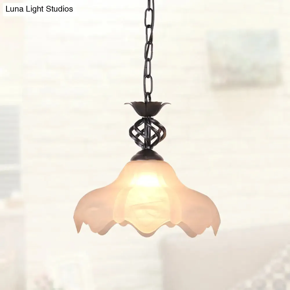 Scalloped Hanging Ceiling Light with Frosted Glass Pendant in Black/White for Corridor Lighting