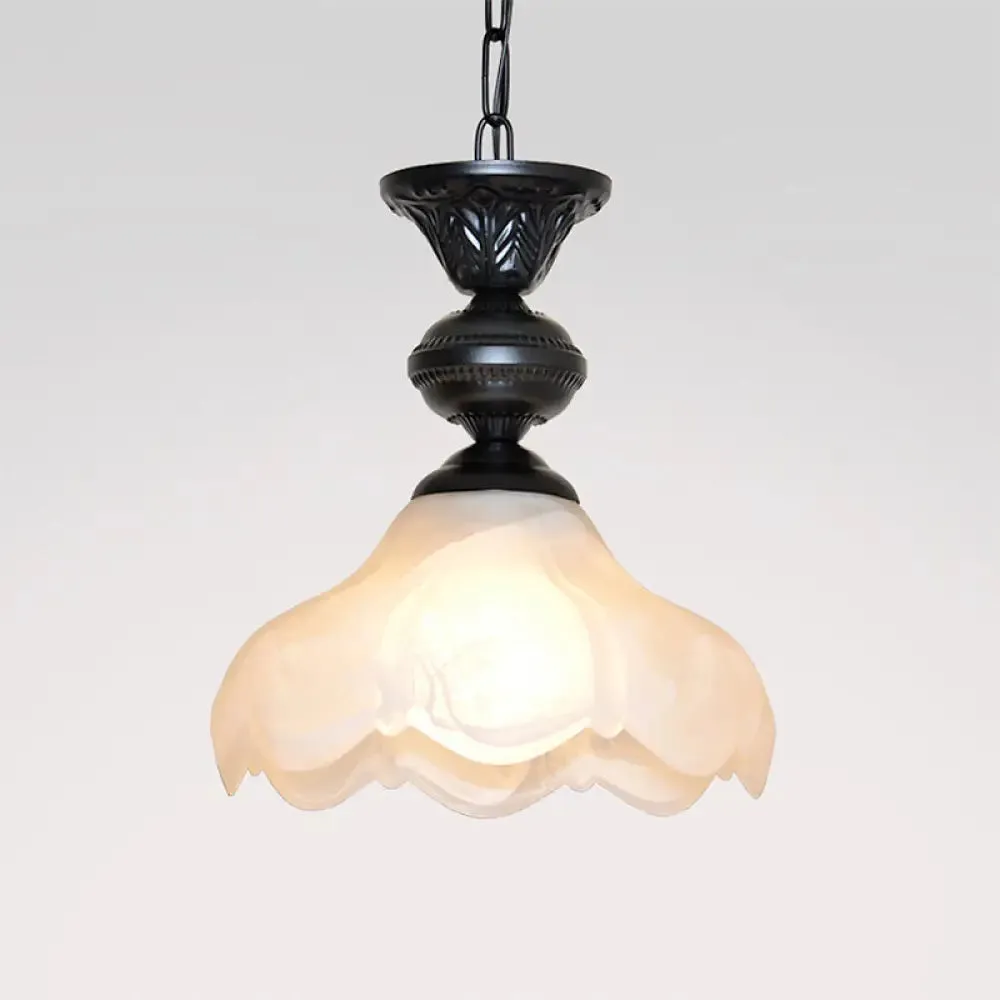 Scalloped Hanging Ceiling Light with Frosted Glass Pendant in Black/White for Corridor Lighting