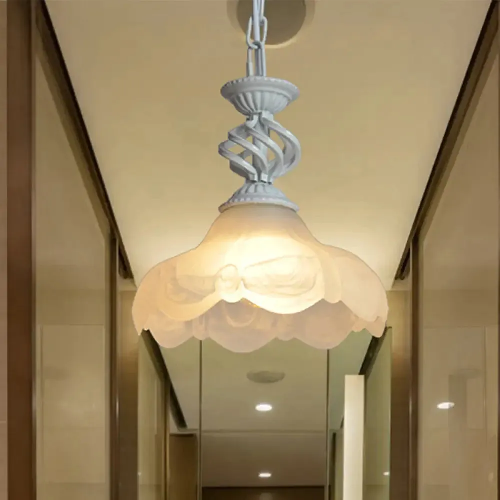 Scalloped Hanging Ceiling Light with Frosted Glass Pendant in Black/White for Corridor Lighting