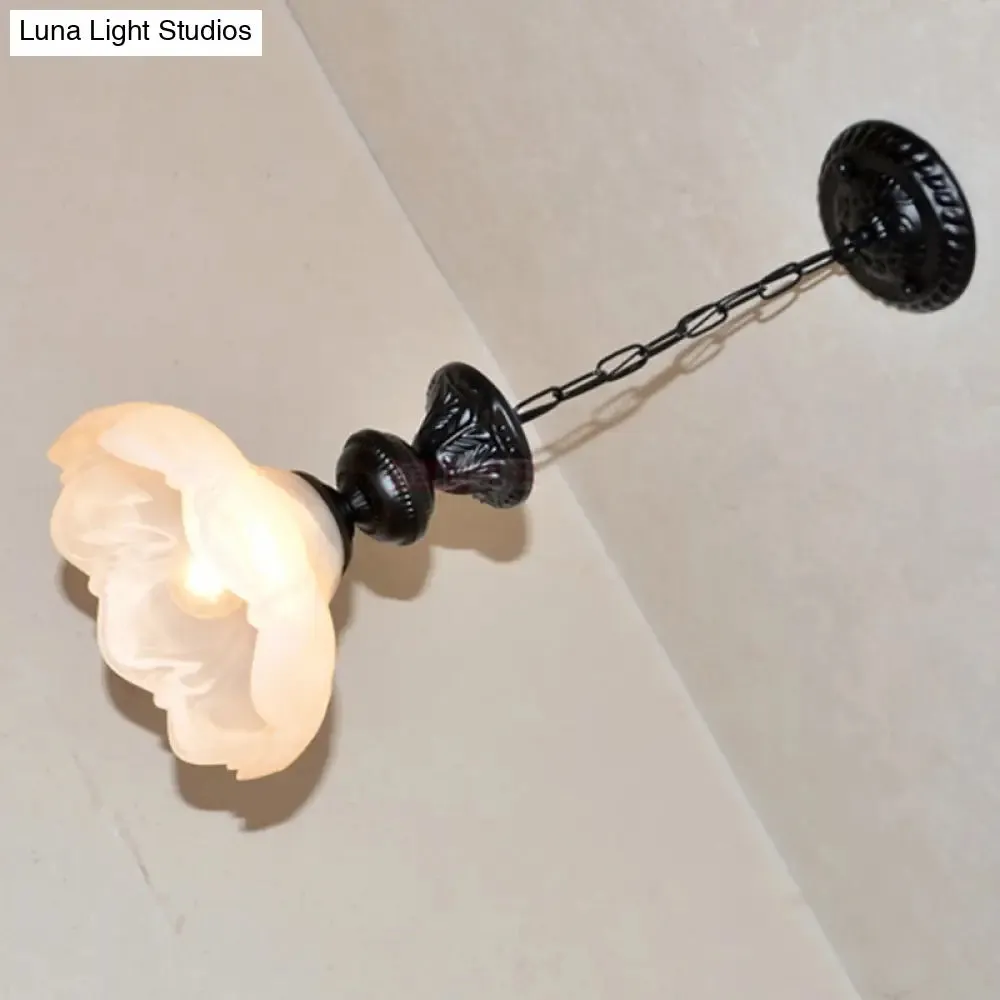 Scalloped Hanging Ceiling Light with Frosted Glass Pendant in Black/White for Corridor Lighting