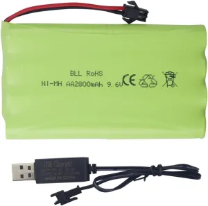 sea jump 9.6V 2800mah AA Rechargeable Battery with SM-2P Plug and USB Charging Cable for RC Cars, Trucks, Tanks, Engineering Vehicles, Remote Control Ships, Electric Toy Charging Batteries