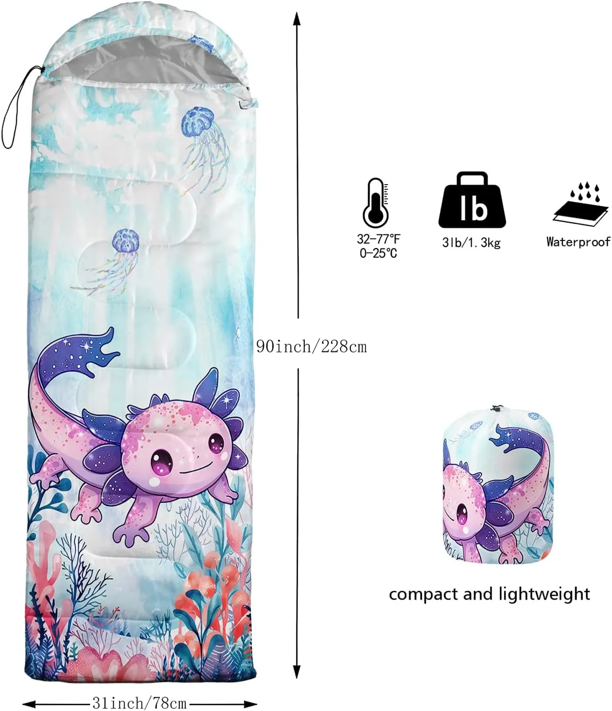 Sea Turtle Sleeping Bag for Kids Boys Girls,Ocean Themed Camping Gear,Waterproof Compact Sleeping Bag for Camping Backpacking Outdoor Hiking.