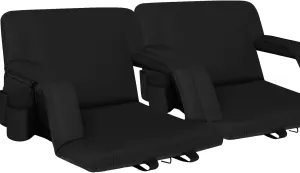 Seamander Stadium Seat for Bleachers or Benches Portable Reclining Stadium Seat Chair with Padded Cushion Chair Back and Armrest Support (Black, 2-Pack)