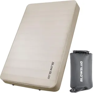 Self-Inflating Camping Mattress Pad 2 Person, 4in Thick Foam Sleeping Pad for Tent Camping, 4-Season Double Sleeping Pad with Pump Sack, Cream