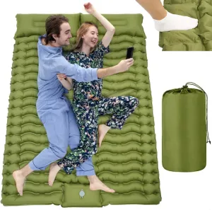 Self-Inflating Double Sleeping Mat, 78.7 X 55 X 3.9 Inches Inflatable Sleeping Pad with Foot Pump, Adjustable Pillow for Outdoor Travel, Backpacking, and Climbing