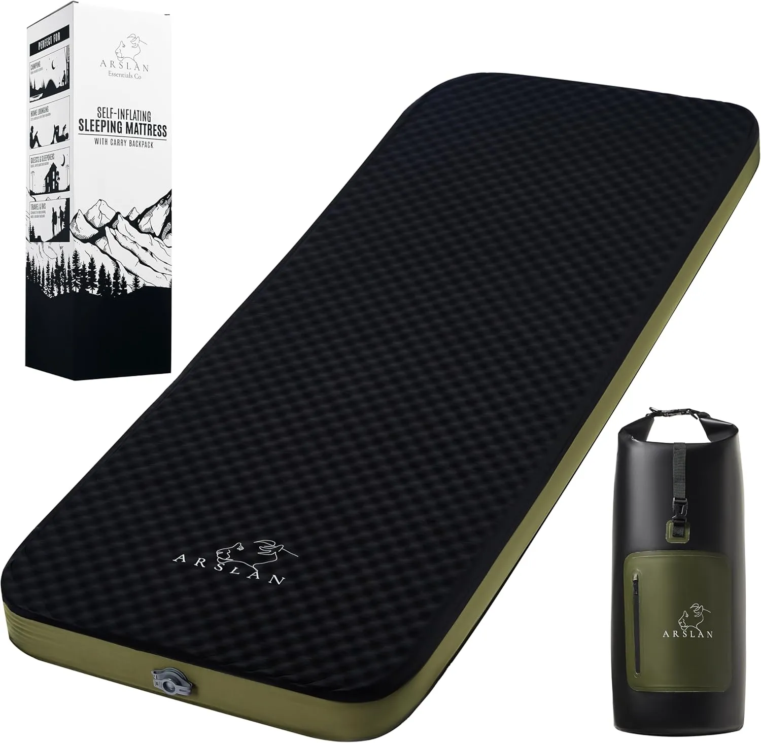 Self-Inflating Sleeping Pad – 4” Thick Memory Foam Camping Mattress with Waterproof Backpack – Portable Sleeping Mat for Backpacking, Tents, SUVs & Trucks