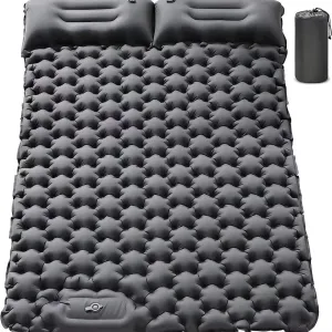 Self Inflating Sleeping Pad for Camping, Double Self-Inflating Camping Mat 2 Person, Inflatable Backpacking Camping Pads for Sleeping, Roll Up Sleeping Mat, Hiking Essentials (Grey)