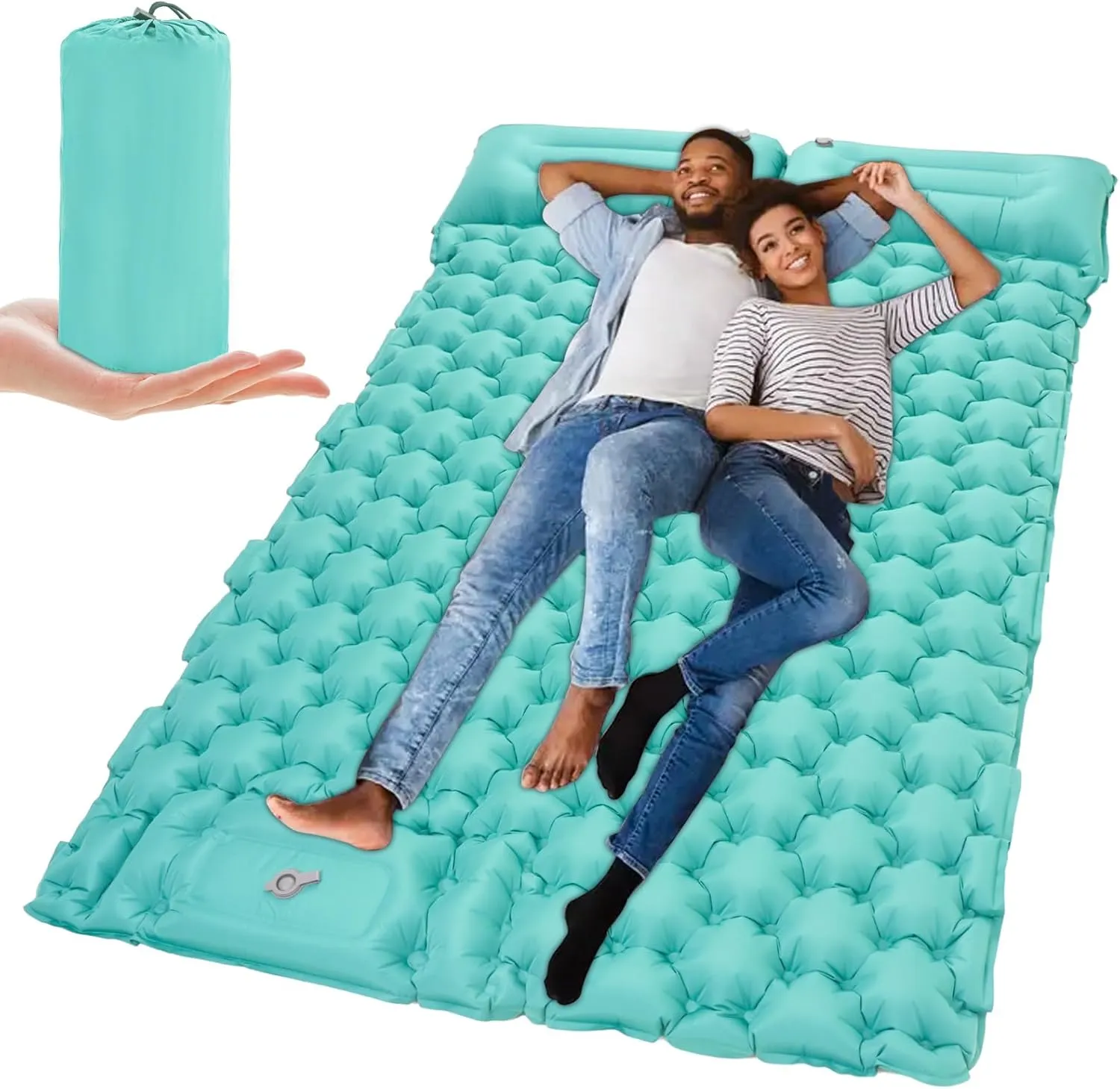 Self Inflating Sleeping Pad for Camping, Double Self-Inflating Camping Mat 2 Person, Inflatable Backpacking Camping Pads for Sleeping, Roll Up Sleeping Mat, Hiking Essentials (Grey)