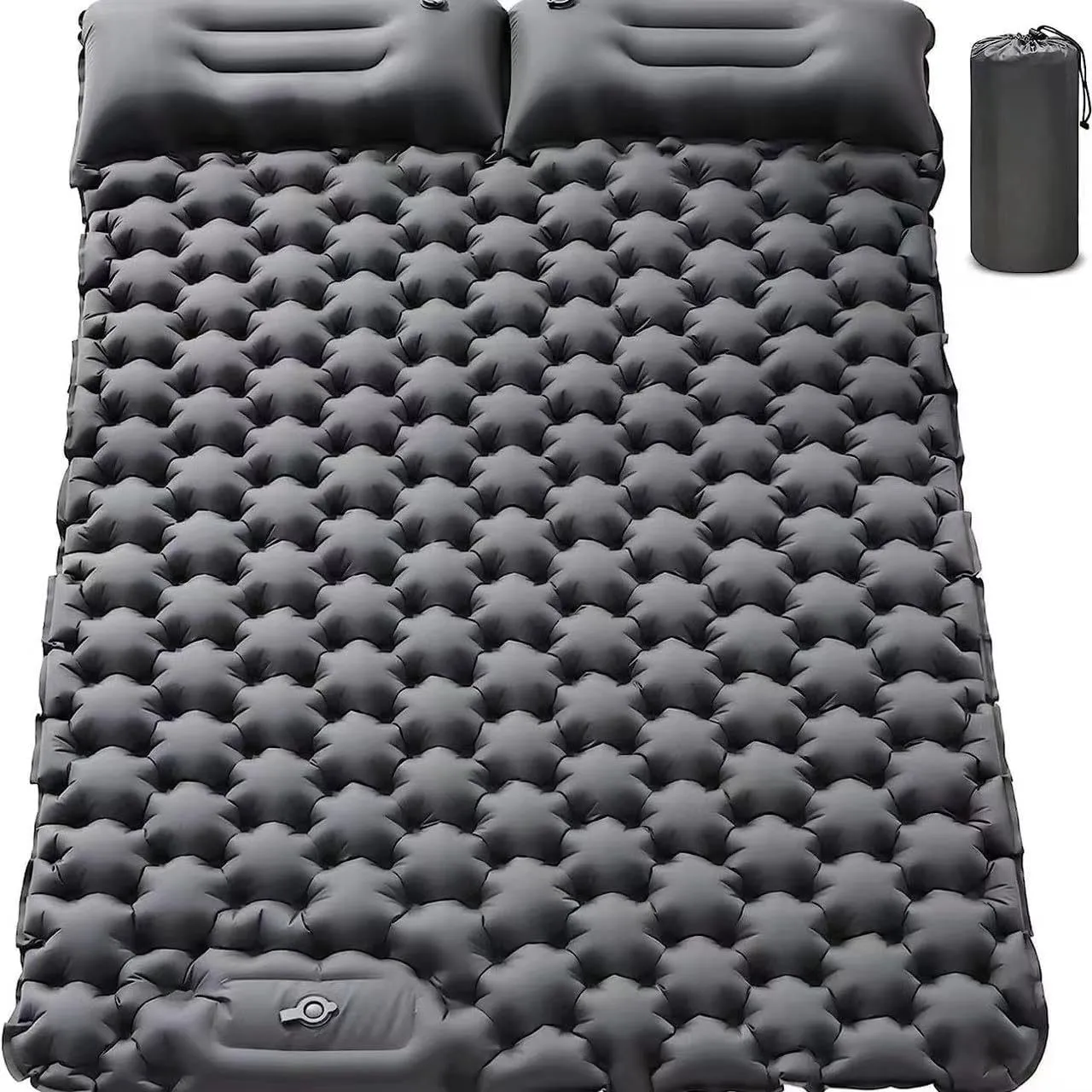 Self Inflating Sleeping Pad for Camping, Double Self-Inflating Camping Mat 2 Person, Inflatable Backpacking Camping Pads for Sleeping, Roll Up Sleeping Mat, Hiking Essentials (Grey)