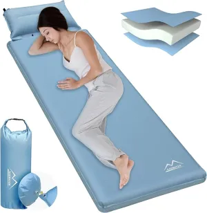 Self Inflating Sleeping Pad for Camping - Thick Camping Pad with Pillow & Inflatable Bag, 9.5 R-Value Insulated Camping Mattress Pad for Car Camping Backpacking Hiking Camping Mat
