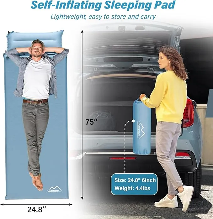 Self Inflating Sleeping Pad for Camping - Thick Camping Pad with Pillow & Inflatable Bag, 9.5 R-Value Insulated Camping Mattress Pad for Car Camping Backpacking Hiking Camping Mat
