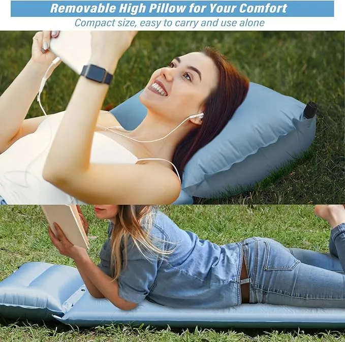 Self Inflating Sleeping Pad for Camping - Thick Camping Pad with Pillow & Inflatable Bag, 9.5 R-Value Insulated Camping Mattress Pad for Car Camping Backpacking Hiking Camping Mat
