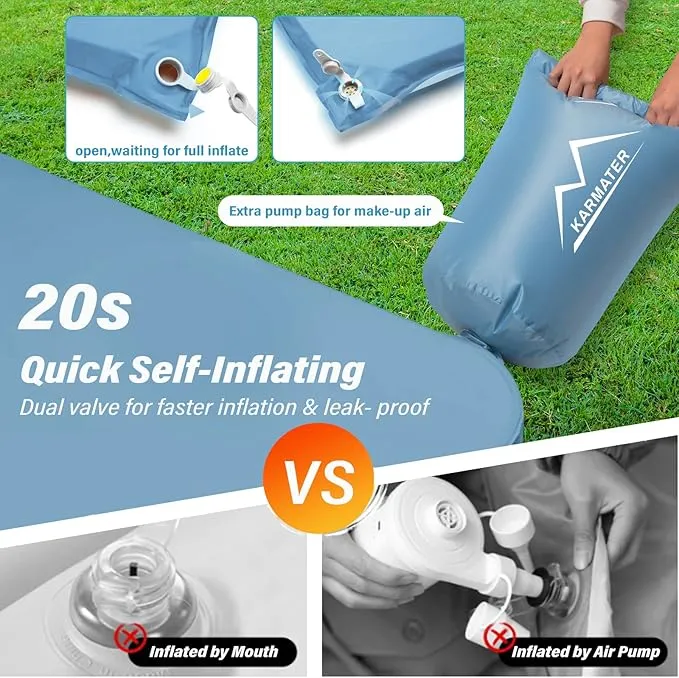 Self Inflating Sleeping Pad for Camping - Thick Camping Pad with Pillow & Inflatable Bag, 9.5 R-Value Insulated Camping Mattress Pad for Car Camping Backpacking Hiking Camping Mat