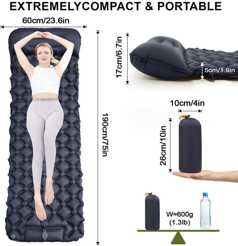 Self Inflating Sleeping Pad, Sleeping Pad for Camping, Waterproof Inflatable, Anti-Slip Portable Foldable Mattress, Inflatable with Built-in Pillow, Ideal for Backpacking, Hiking (Style-F)