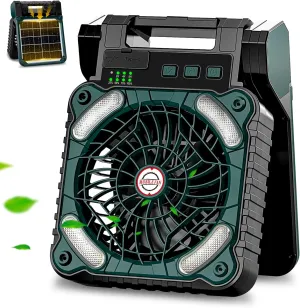 Sendowtek Portable Battery Fan with Solar Panel, 10400mAh Rechargeable Fan with Timer LED Light Small USB Battery Powered Camping Fans for Travel Picnic Outdoor Indoor Cooling Sleeping (Green)