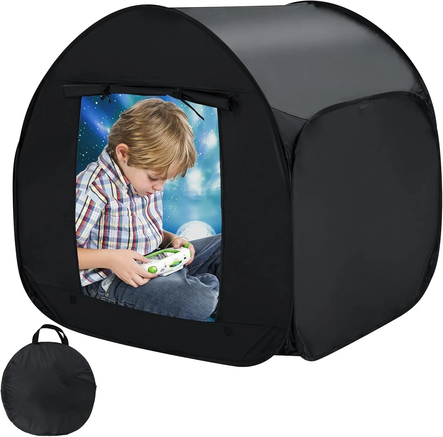 Sensory Tent for Kids, All-Black Blackout Tent for Children Relax & Reduce Anxiety & Improve Focus, Portable Pop-Up Play Tent with Travel Bag, Children's Calm Corner