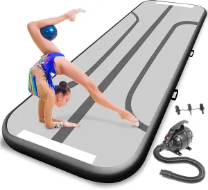 SereneLife Gymnastics Inflatable Air Tumbling Floor Mat Floating Water Mat 10FT, 4in Thickness for Outdoor/Home Indoor Use Tumbling, Training, Cheerleading, Yoga, Water with Electric Air Pump