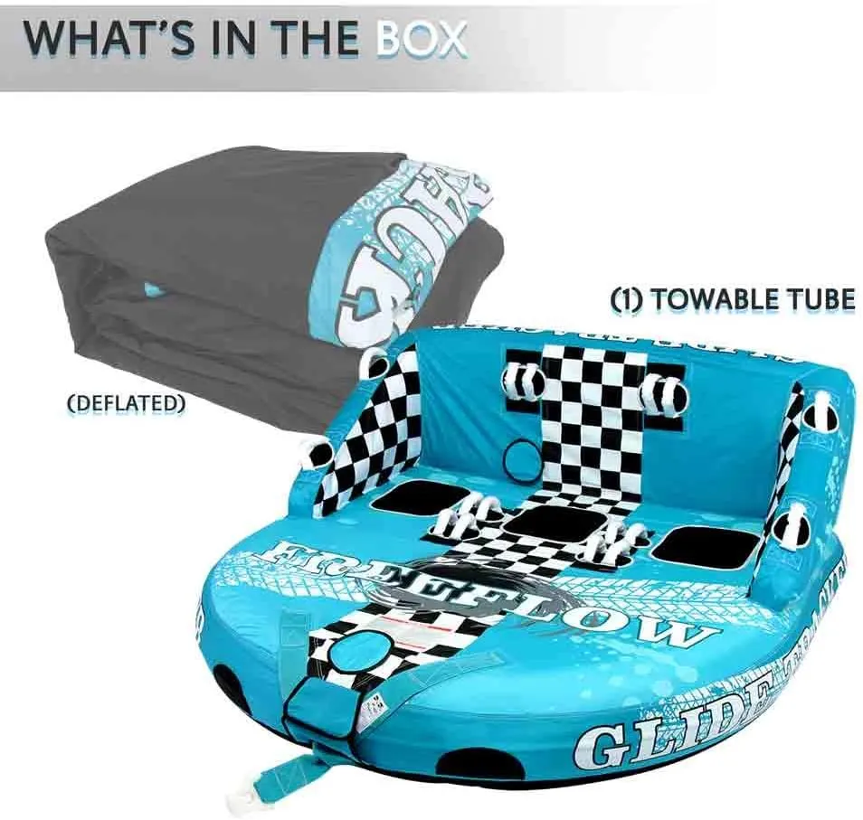 SereneLife Heavy-Duty Inflatable Towable Booster Tube - Water Tube Boating Float Tow Raft, Watersports Inflatable Pull Boats/Tubes/Towables w/Foam Seats, PVC Bladder, Handles
