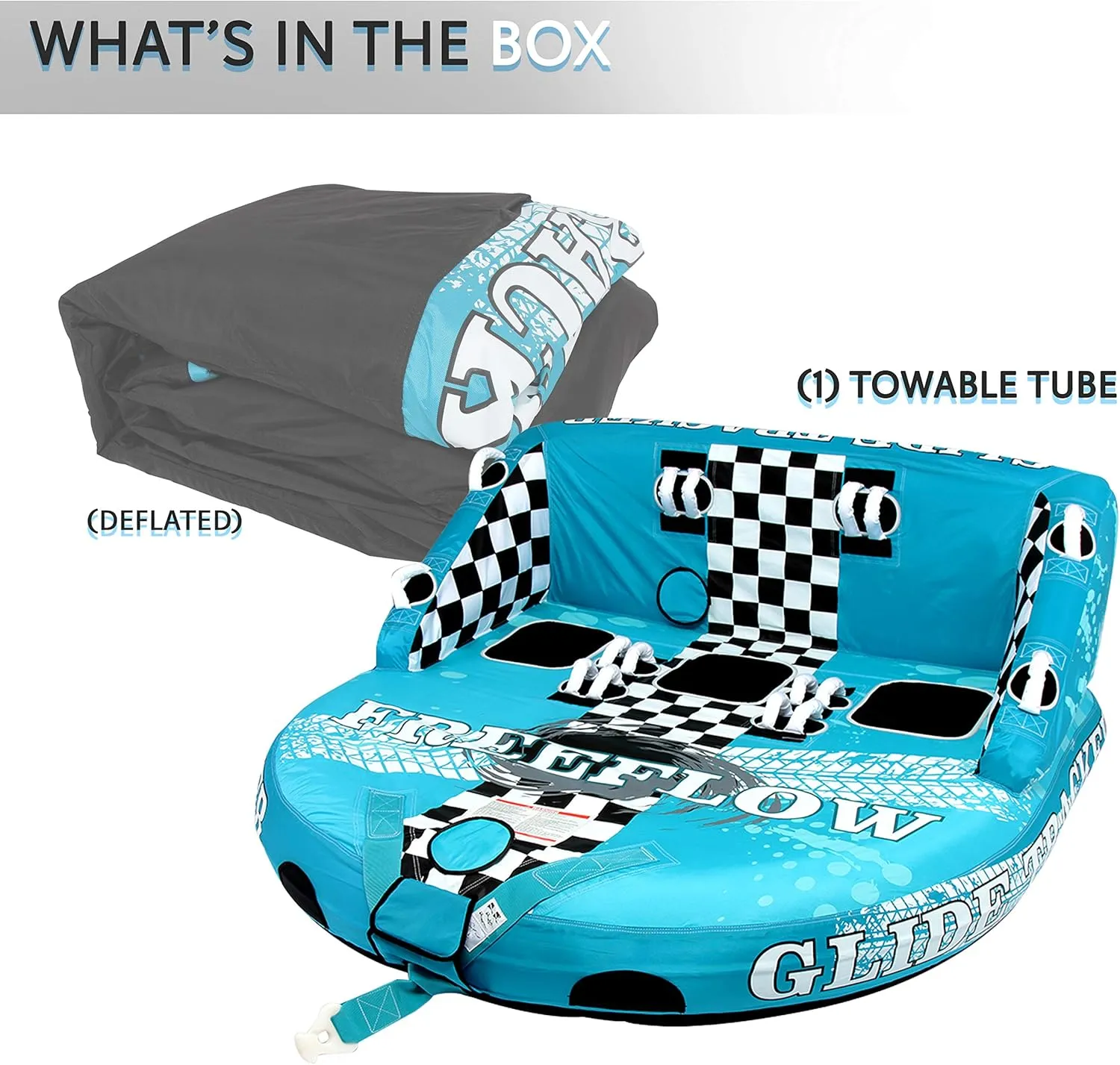 SereneLife Heavy-Duty Inflatable Towable Booster Tube - Water Tube Boating Float Tow Raft, Watersports Inflatable Pull Boats/Tubes/Towables w/Foam Seats, PVC Bladder, Handles