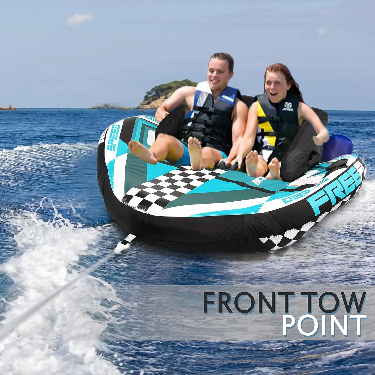 SereneLife Heavy-Duty Inflatable Towable Booster Tube - Water Tube Boating Float Tow Raft, Watersports Inflatable Pull Boats/Tubes/Towables w/Foam Seats, PVC Bladder, Handles